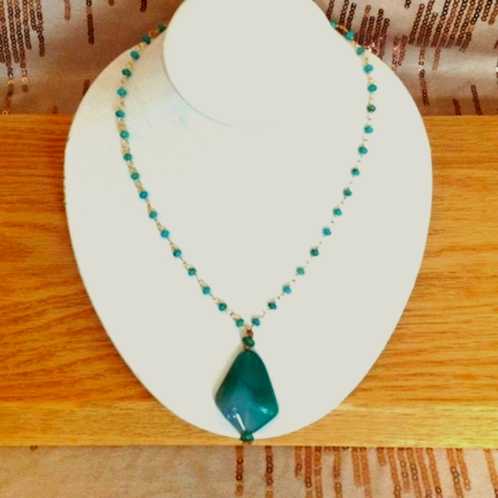 CHRYSOCOLLA W/ TURQ &14K-GF CHAIN